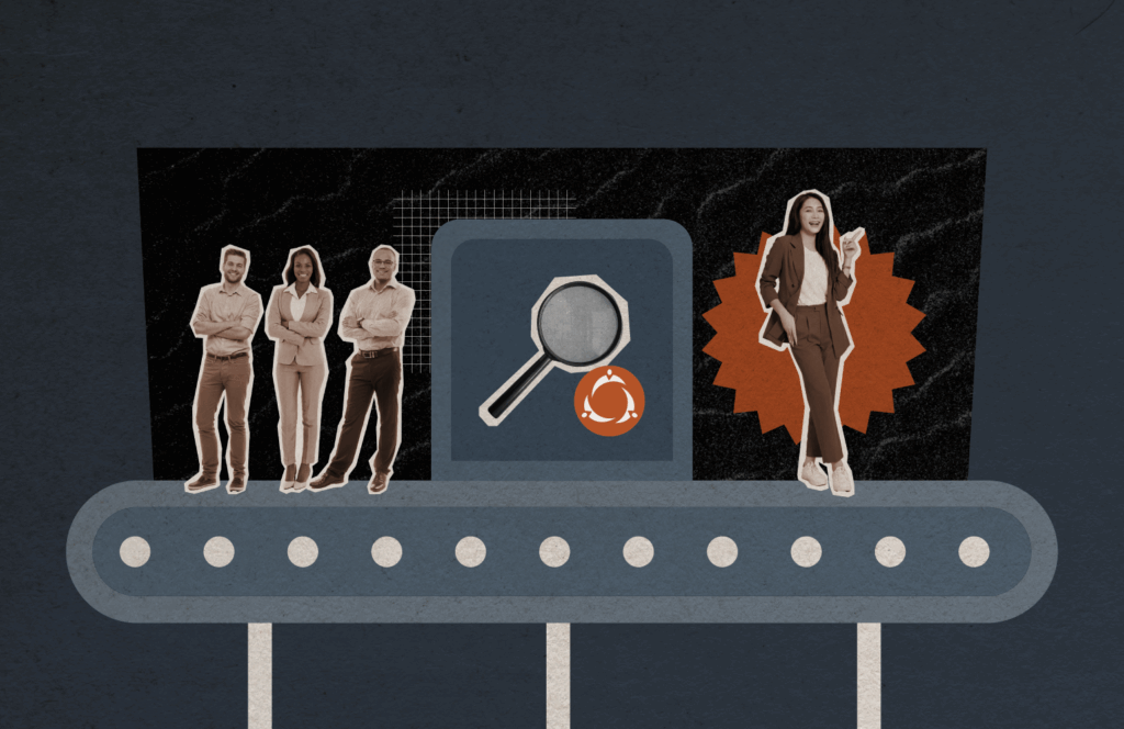 Candidates on a conveyer belt represent various types of recruitment.