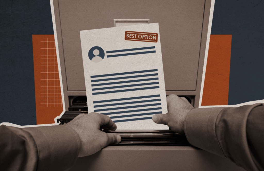 A resume is pulled, a demonstration of what is talent sourcing.
